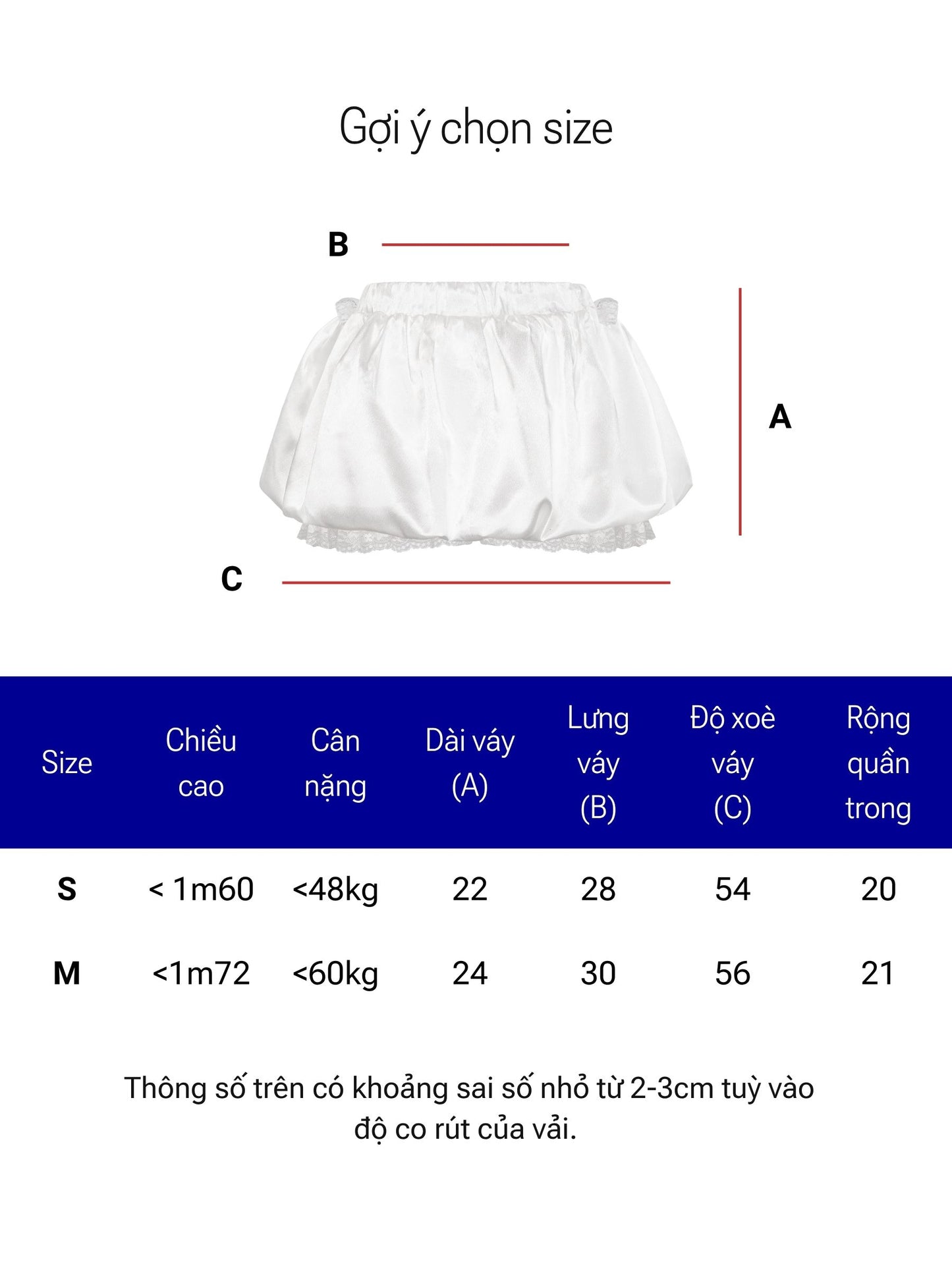 Measurement chart for children's bloomers with size guide and dimensions.