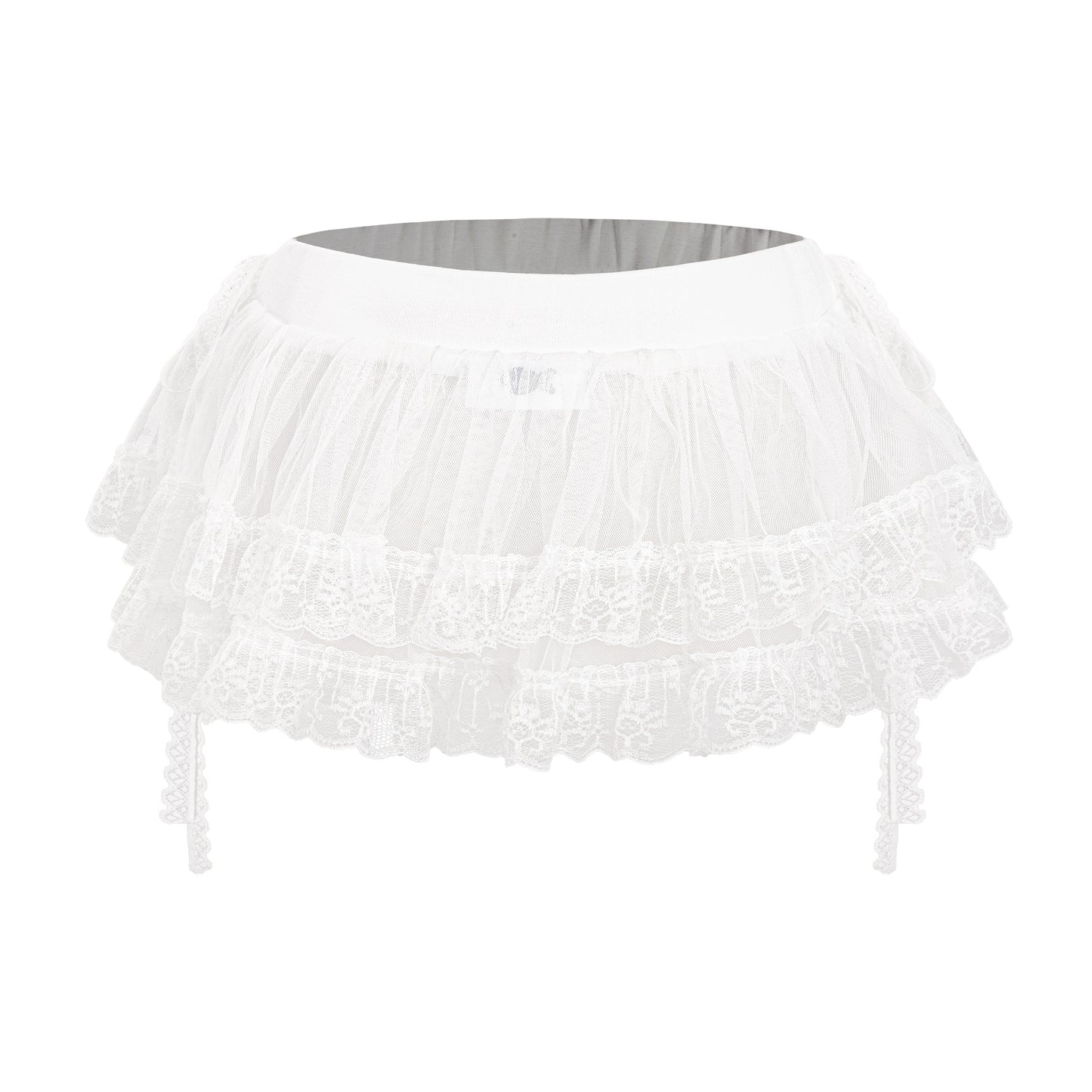 White petticoat with ruffled layers on a white background