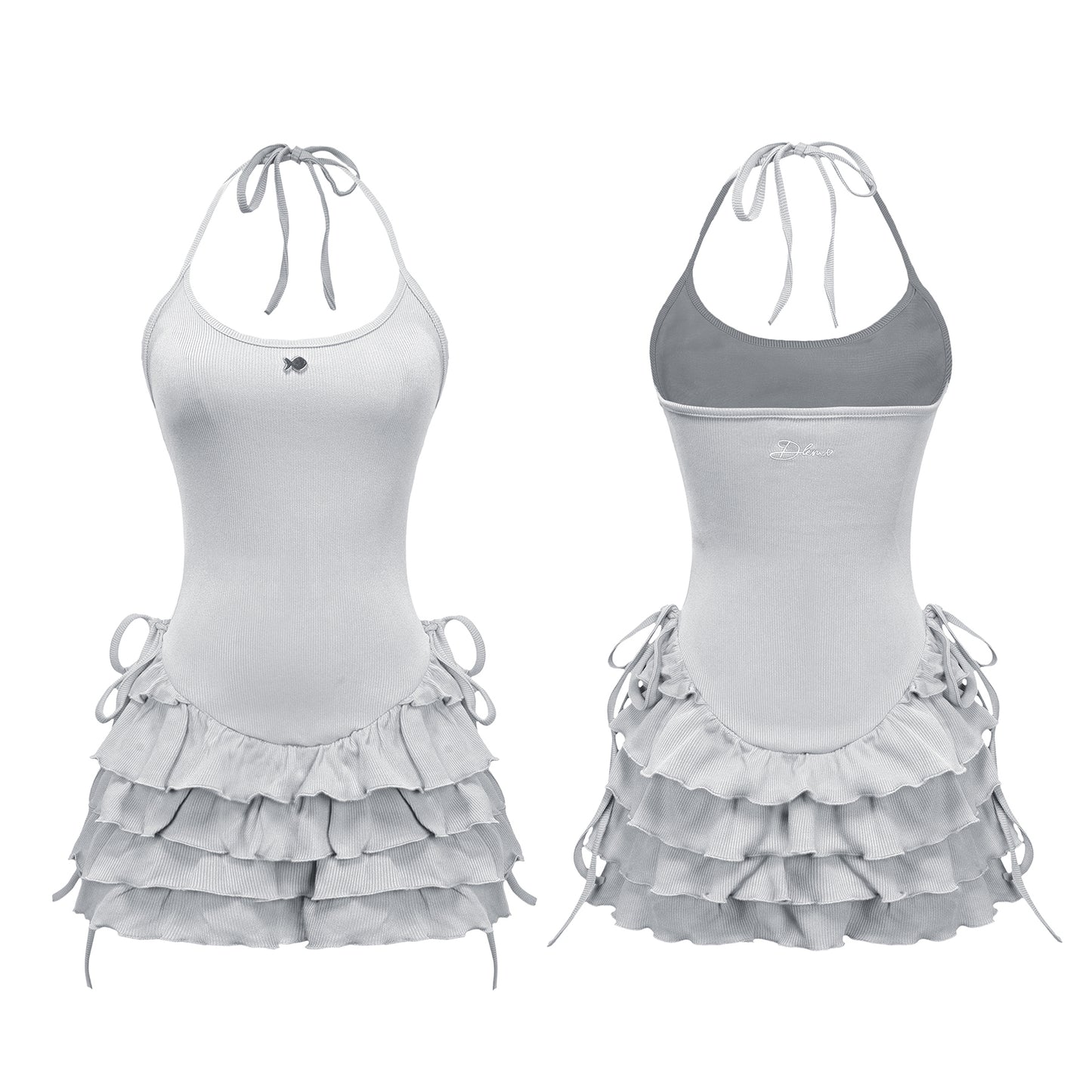 Gray tank top with ruffled skirt on a white background