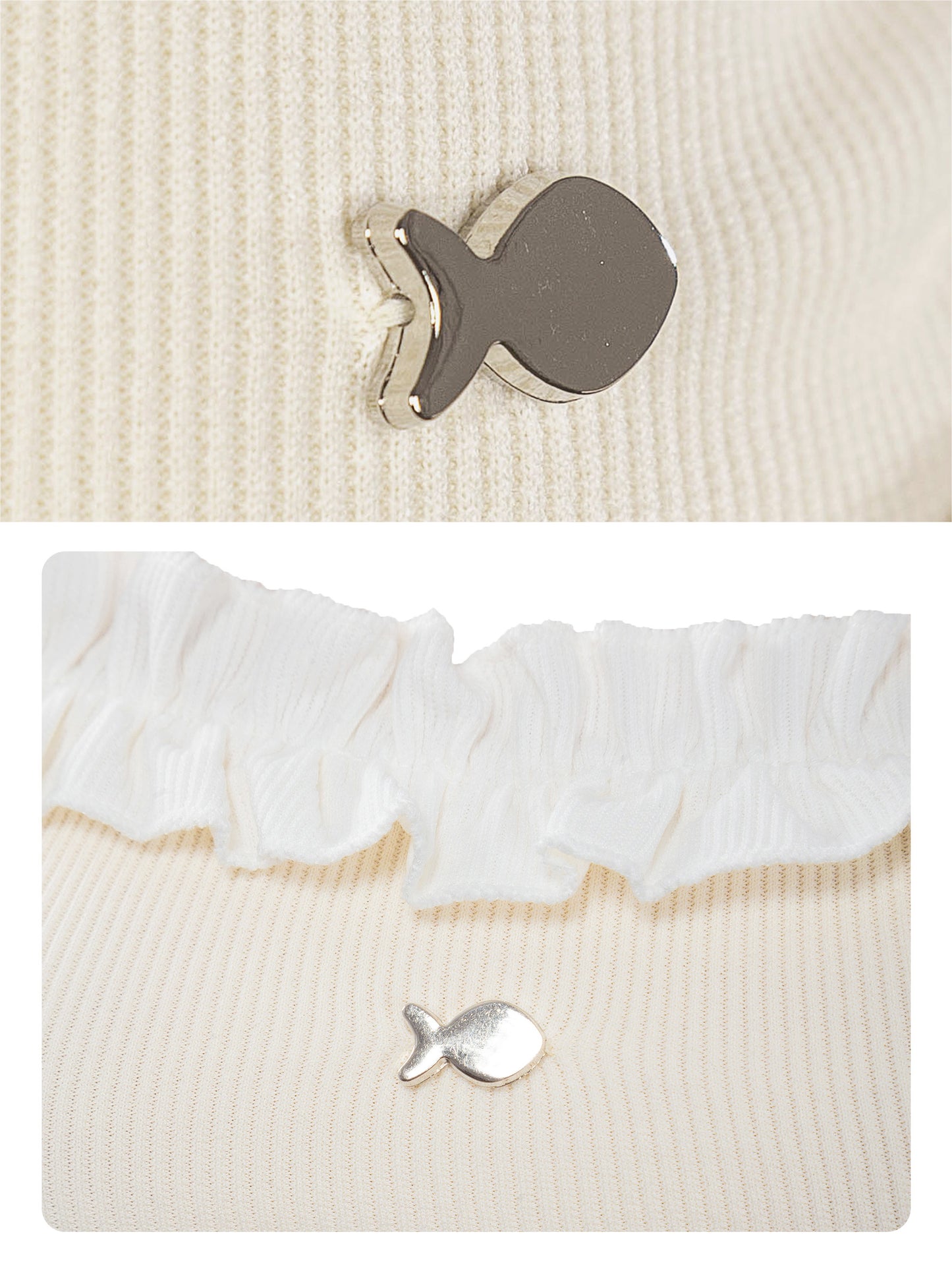 Fish-shaped buttons on a textured fabric background