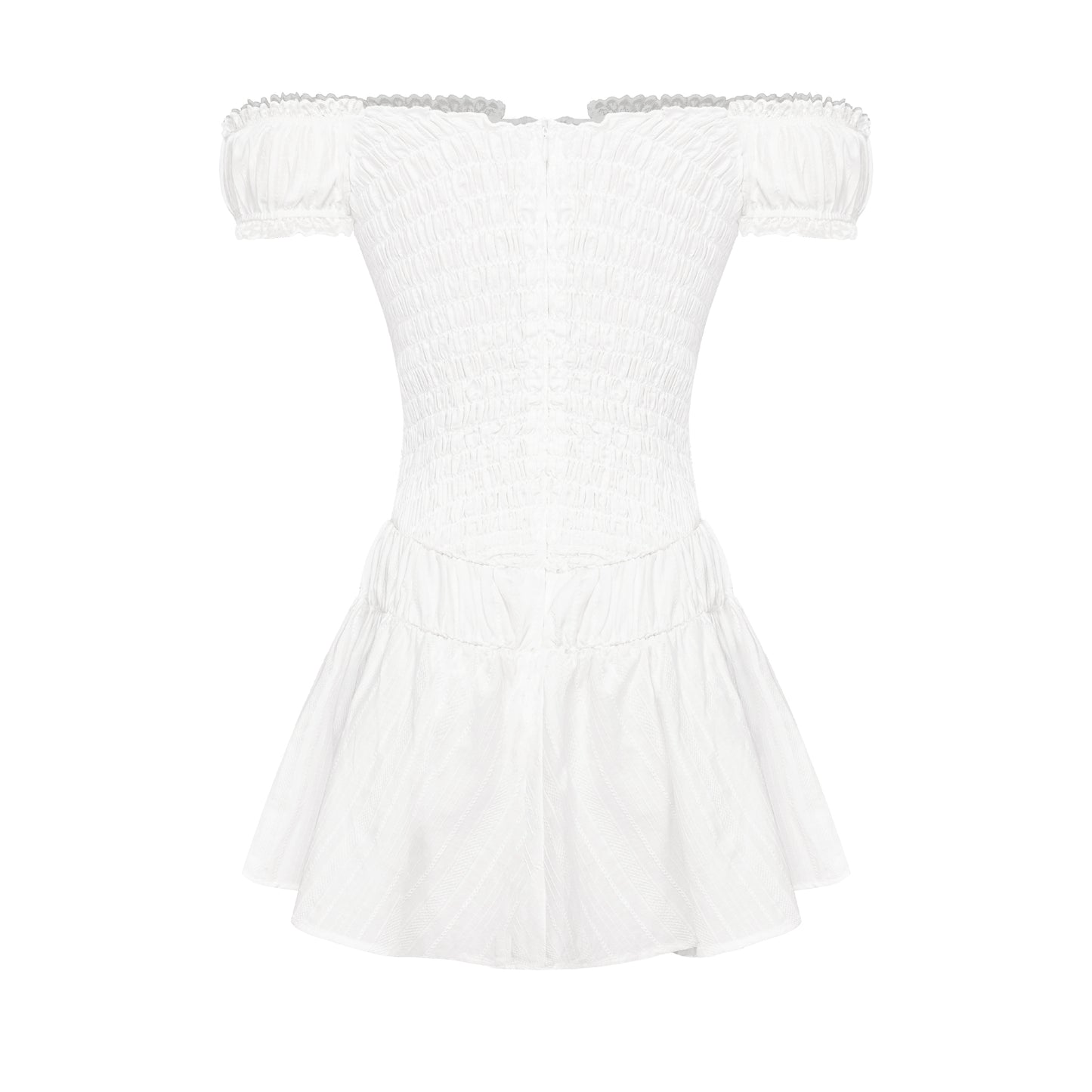White off-shoulder dress on a white background