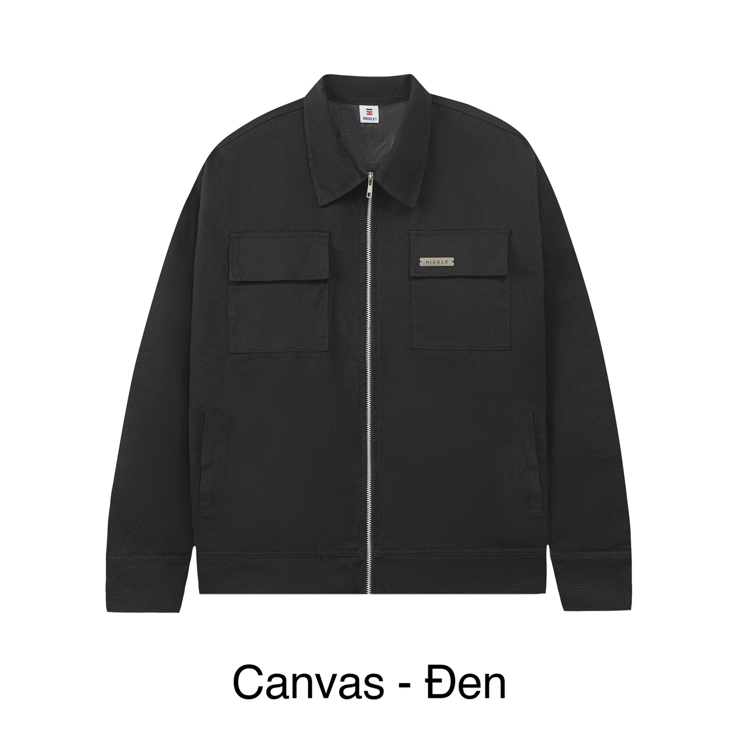 Black jacket with two front pockets on a white background