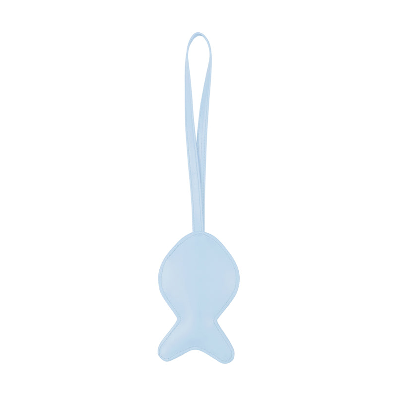 Light blue fish-shaped keychain on a white background