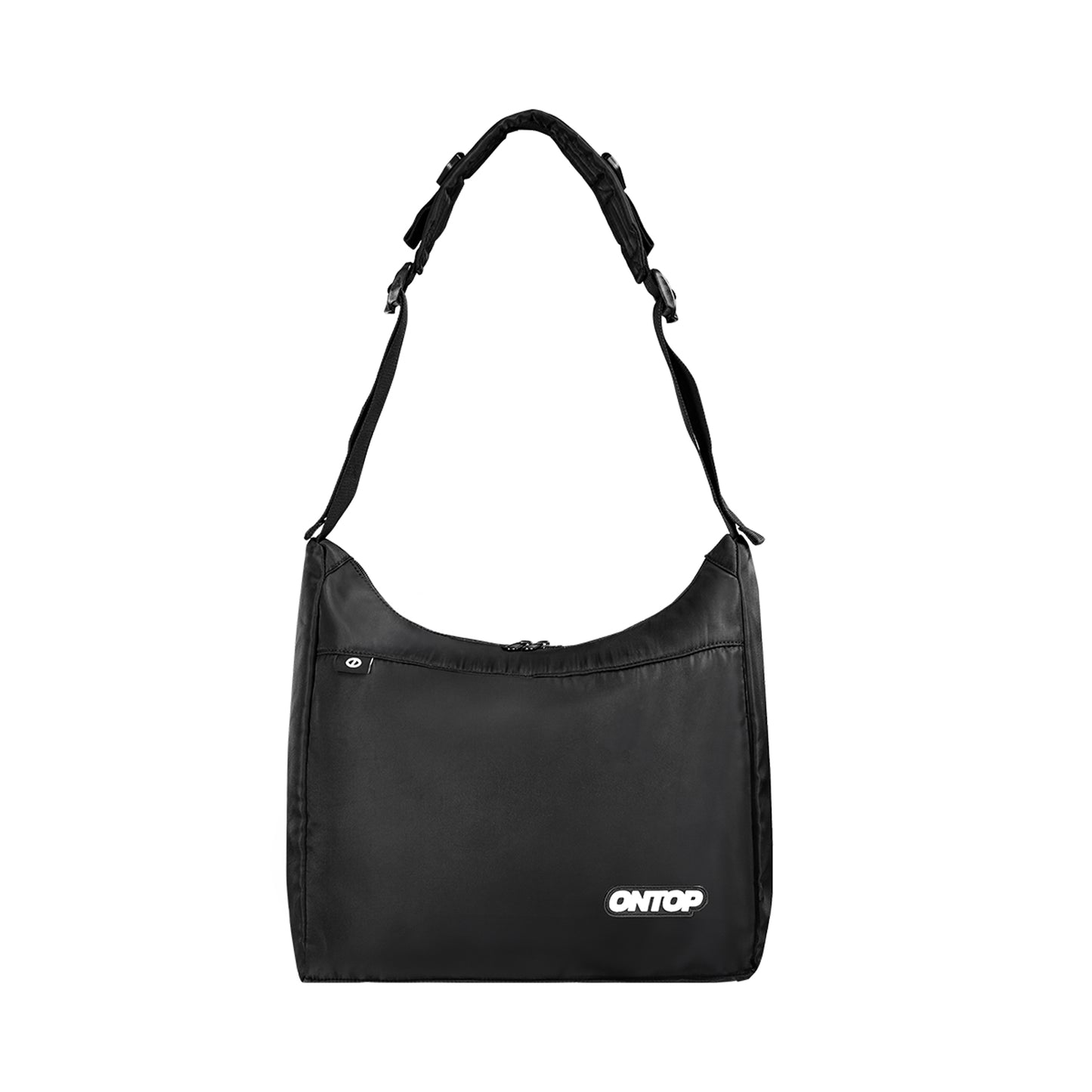 Black shoulder bag with 'ONTOP' branding on a white background