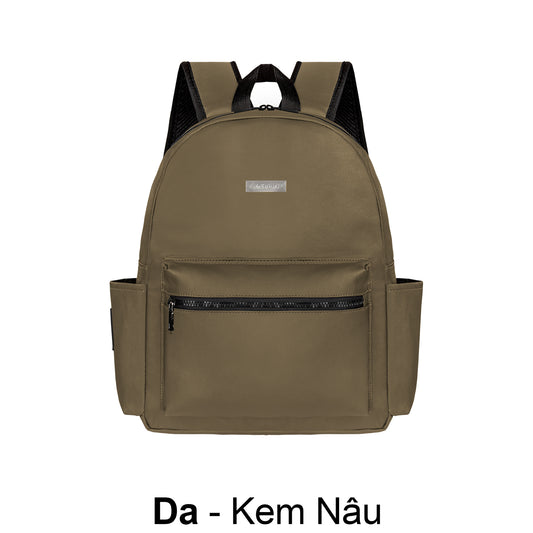 Brown backpack with a visible brand logo on a white background
