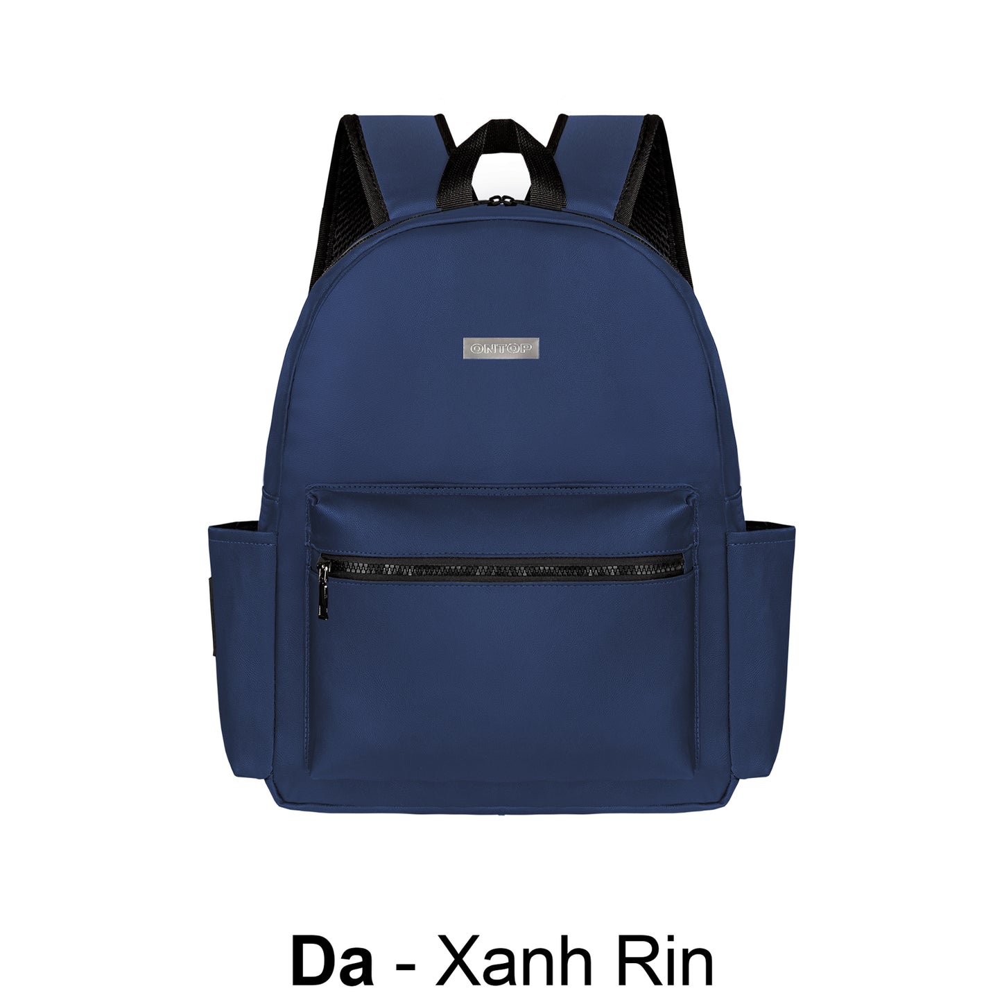 Blue backpack with a visible brand label on a white background