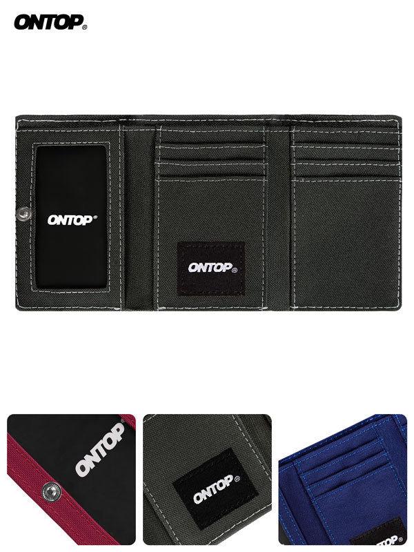 Black wallet with ONTOP branding on a white background