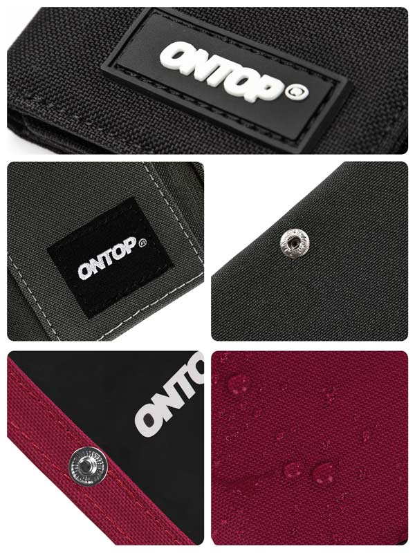 Collage of ONTOP branding on various fabric textures