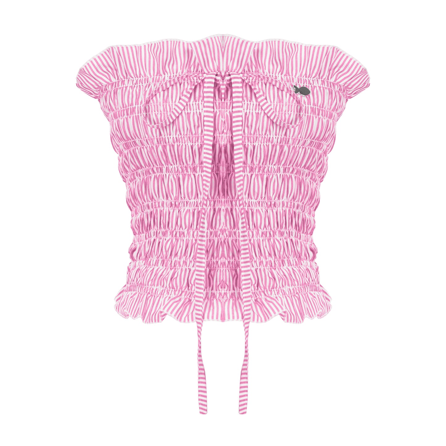Pink and white patterned top on a white background