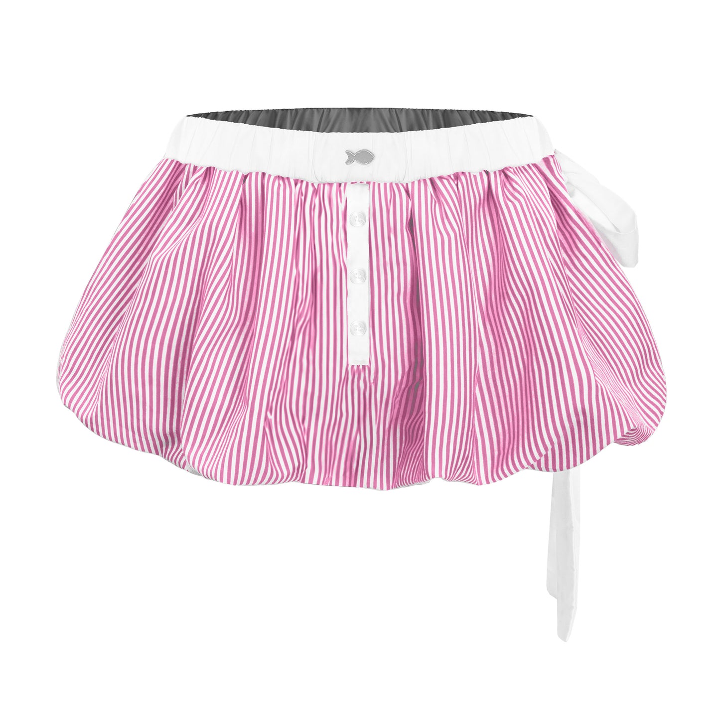 Pink and white striped skirt with a white waistband on a white background