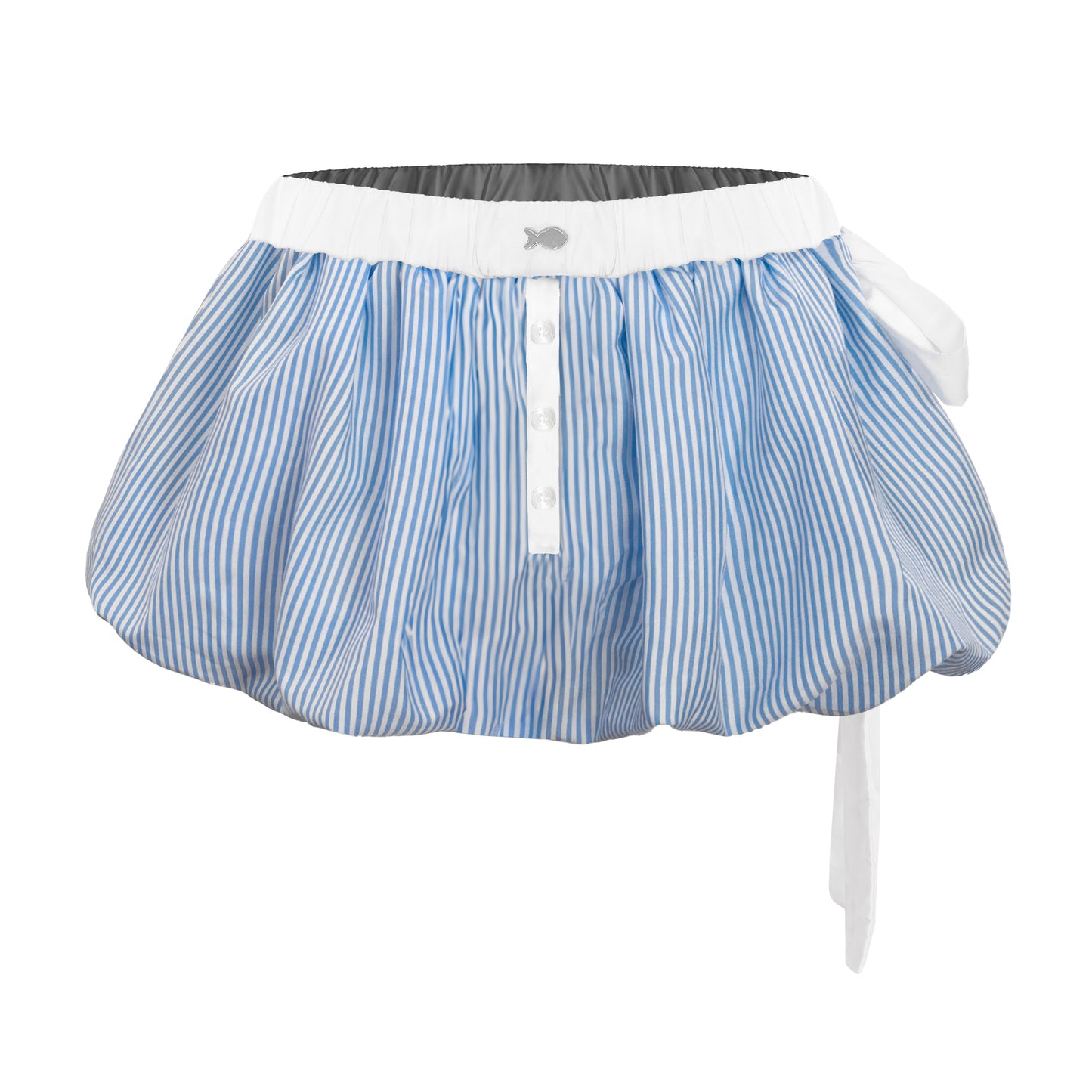 Blue and white striped skirt with a white belt on a white background