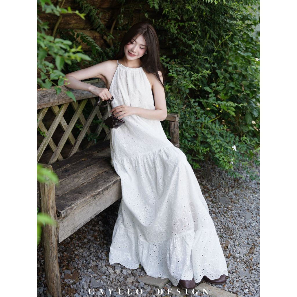 Elegant Halter Lace Maxi Dress