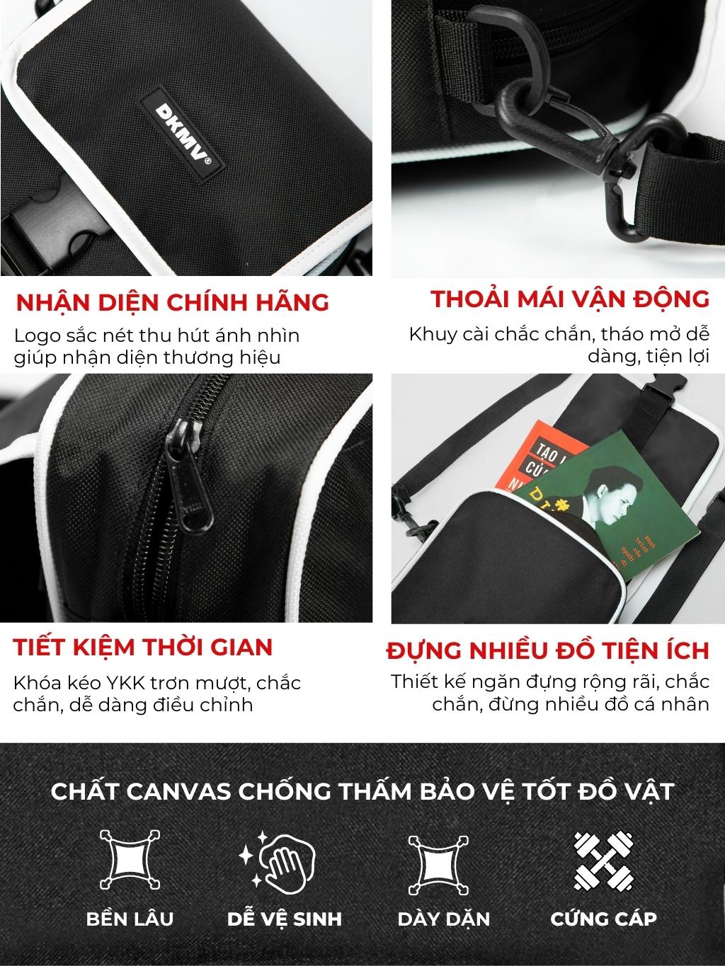 Black bag with features highlighted on a white background