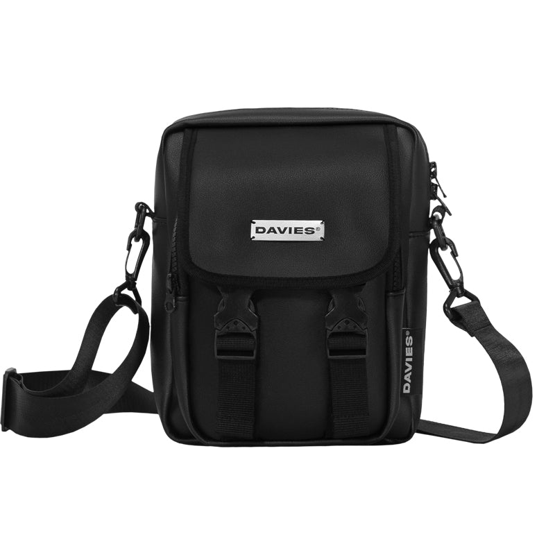 Black shoulder bag with 'DAVIES' branding on a white background