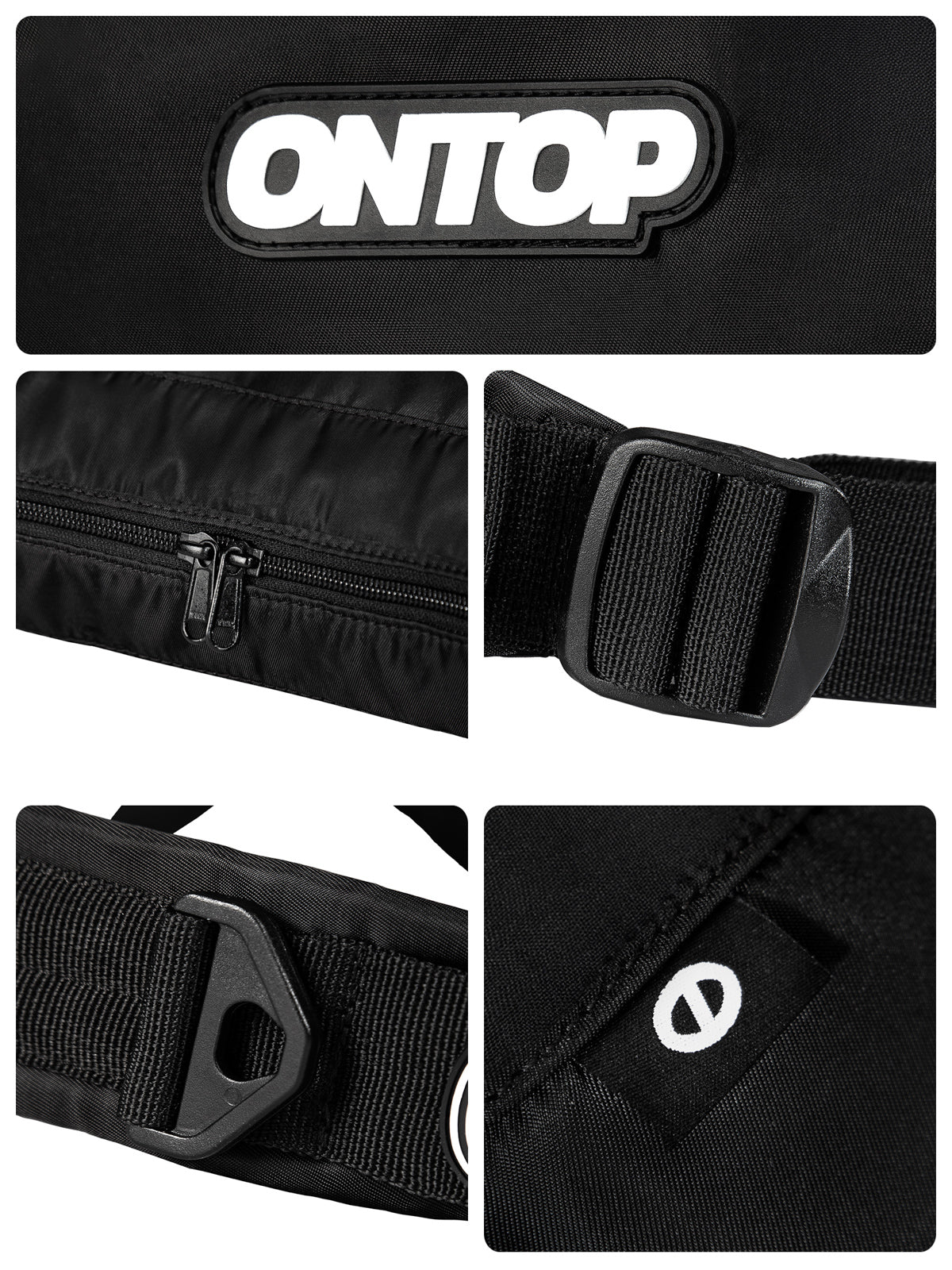 Black belt with multiple views and 'ONTOP' branding on a black background