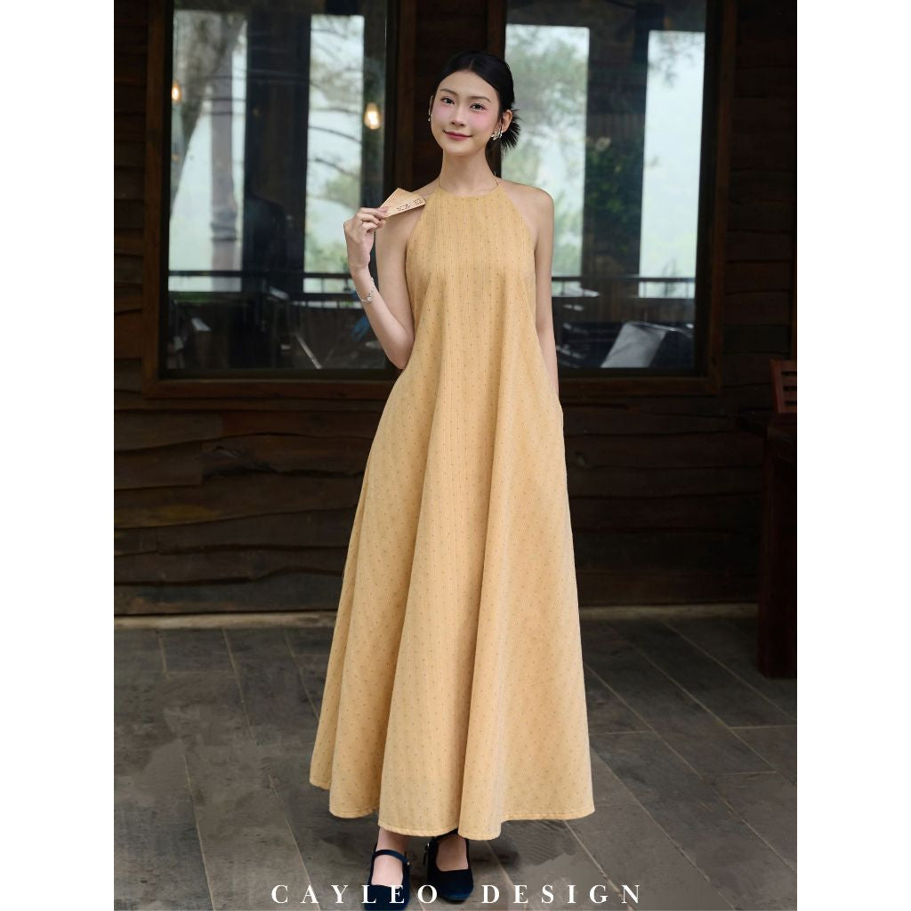 Woven Linen Halter Maxi Dress