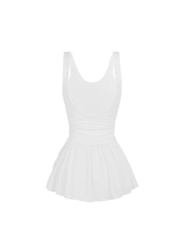 White sleeveless dress on a white background