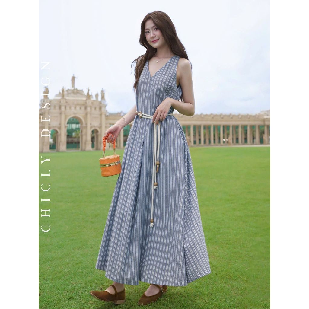 Elegant Denim Flare Maxi Dress