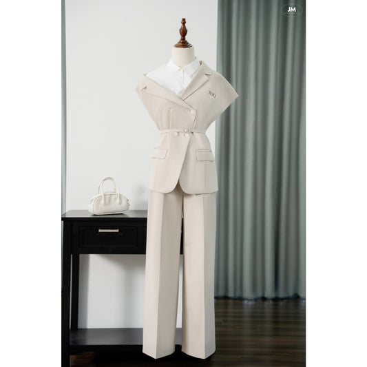 Sleeveless Blazer & Straight-Leg Trousers Set