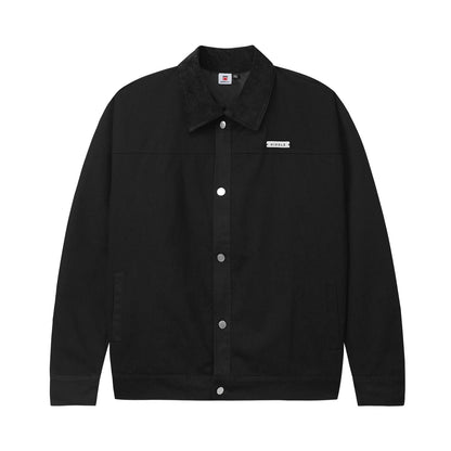 Black jacket with a brand logo on a white background