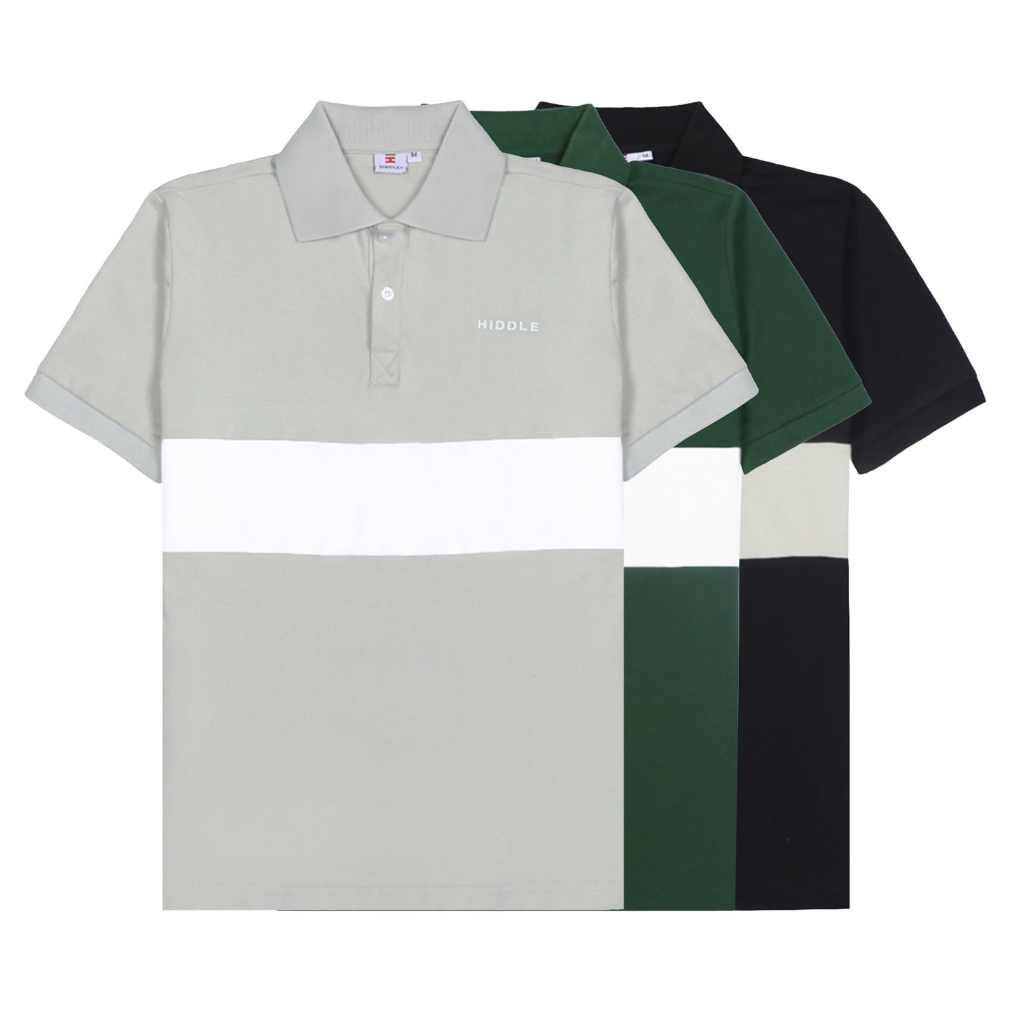 Color-blocked polo shirt with 'Buffle' branding on a white background