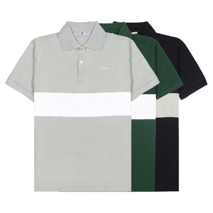 Color-blocked polo shirt with 'Buffle' branding on a white background