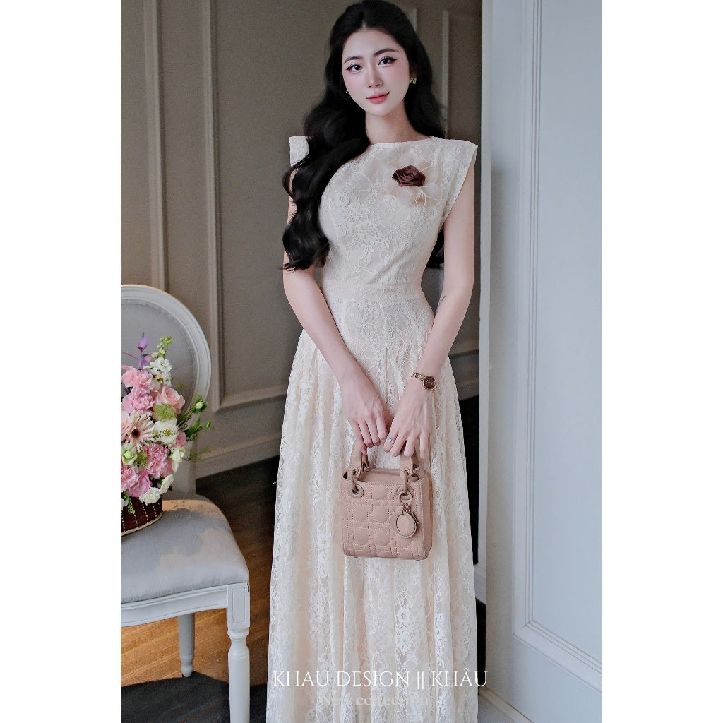 Brown Lace Flare Dress