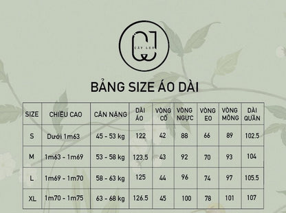 Size chart for long-sleeve shirts with Cây Léo branding on a light green background.
