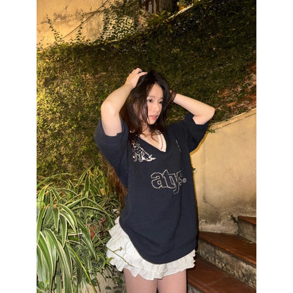 V-Neck Knit Cotton T-Shirt