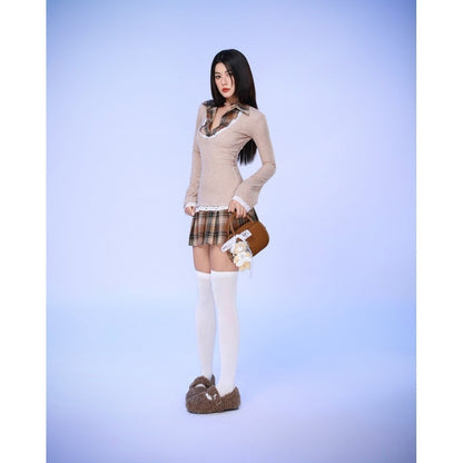 Brown Plaid Shirt-Hybrid Dress