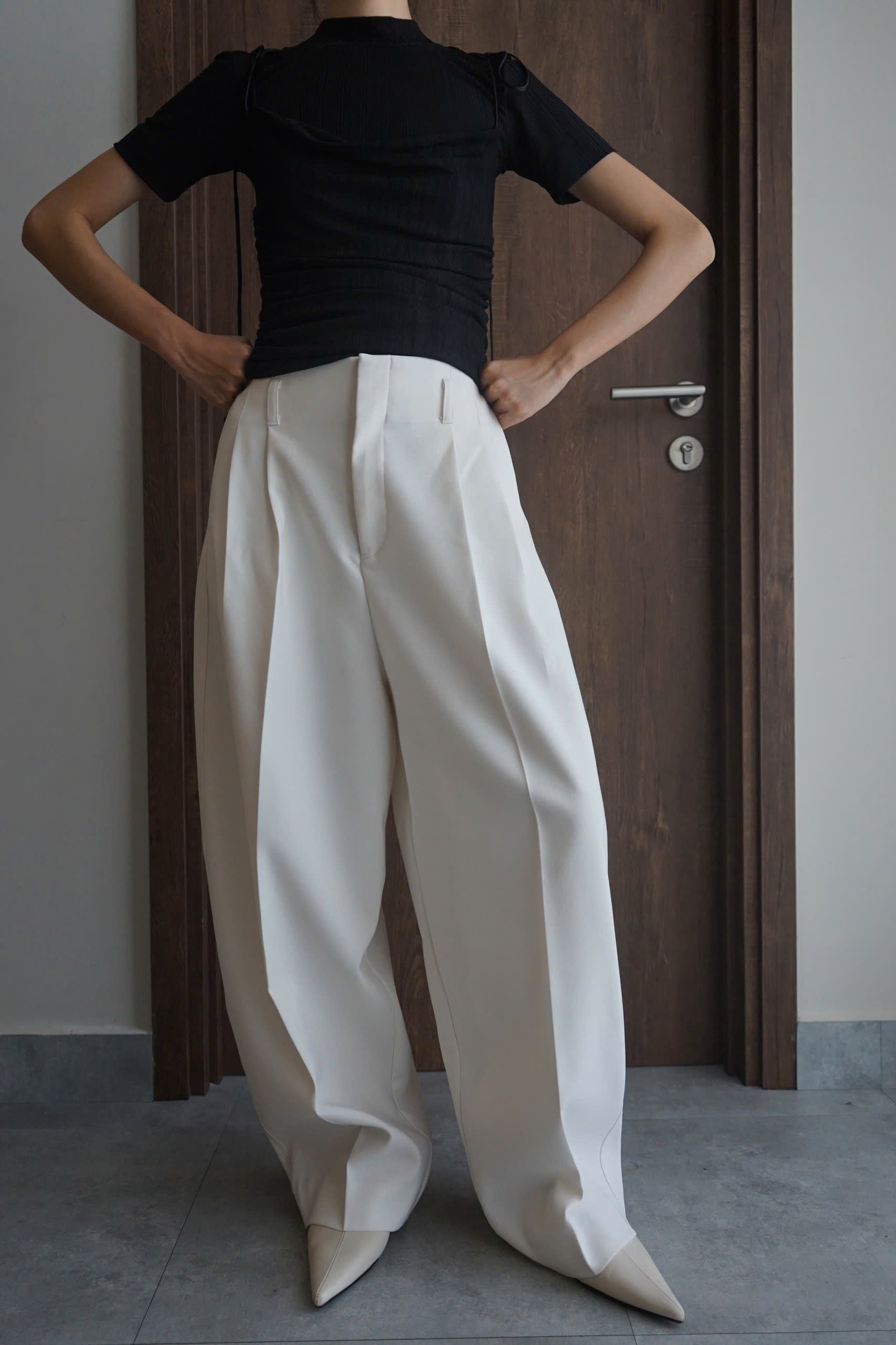 High-waisted curved leg pants