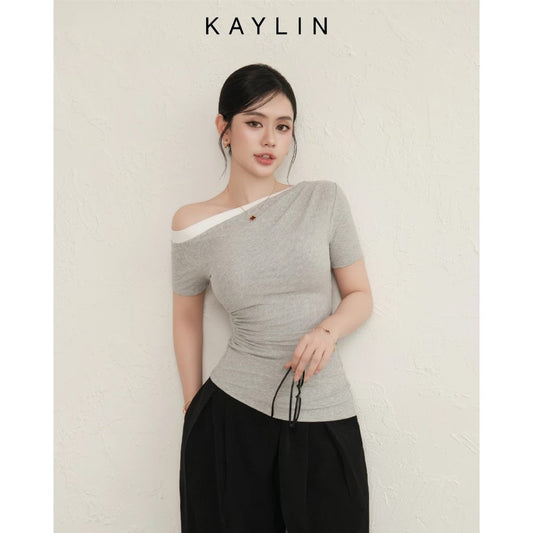KAYLIN Two-Tone Off Shoulder Top.