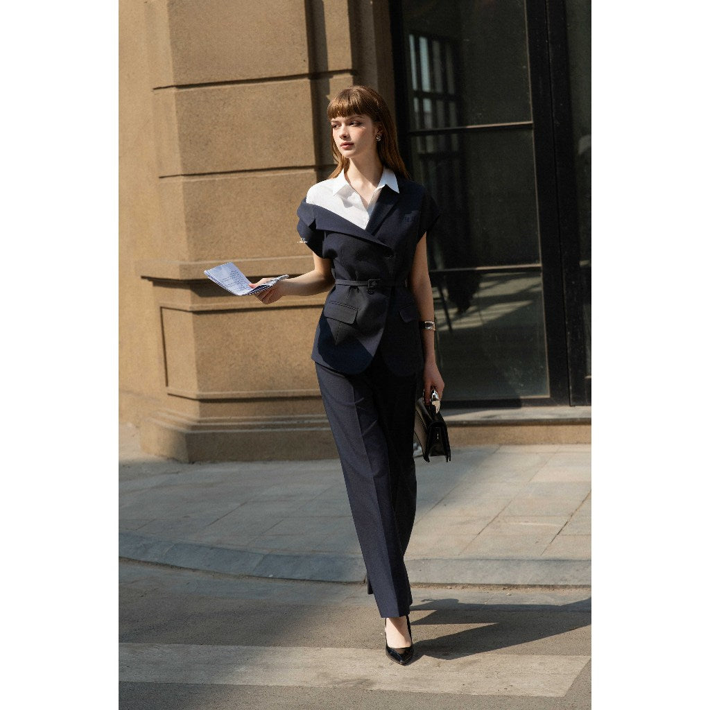 Sleeveless Blazer & Straight-Leg Trousers Set