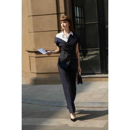 Sleeveless Blazer & Straight-Leg Trousers Set