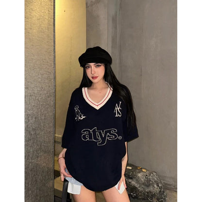 V-Neck Knit Cotton T-Shirt