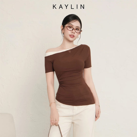 KAYLIN Two-Tone Off Shoulder Top.