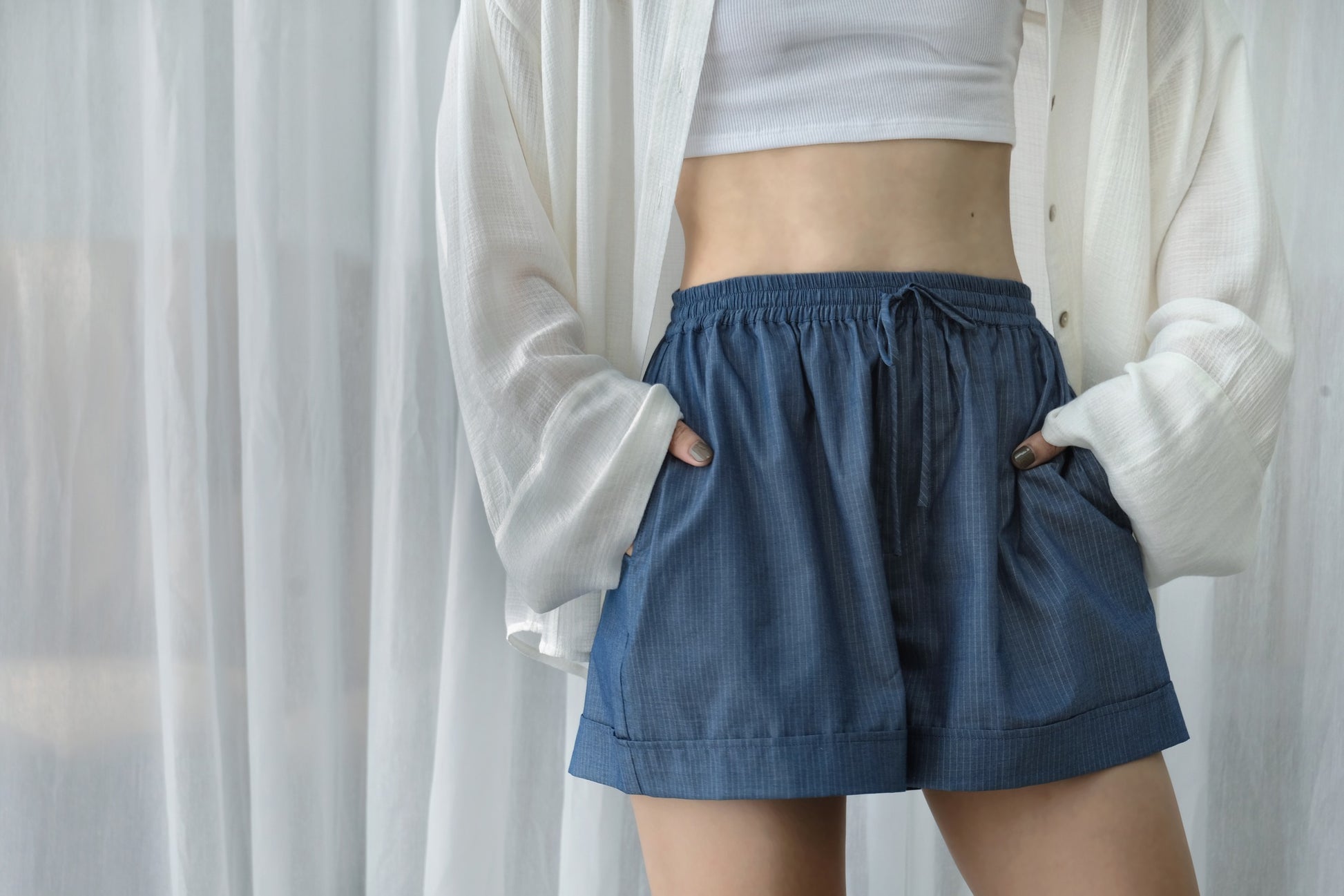 Striped loungewear shorts for women
