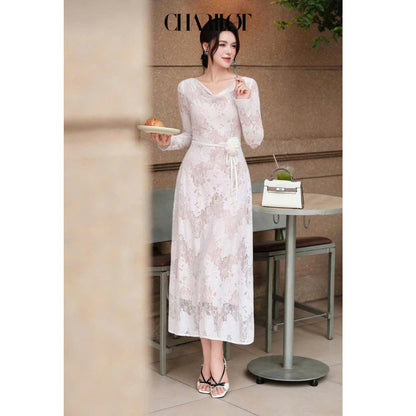 Draped Lace Flower Dress