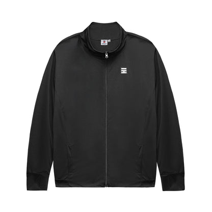 Black jacket with a logo on a white background
