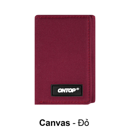 Maroon canvas wallet with 'ONTOP' brand logo on a white background