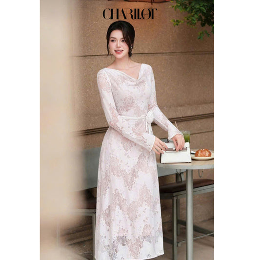 Draped Lace Flower Dress