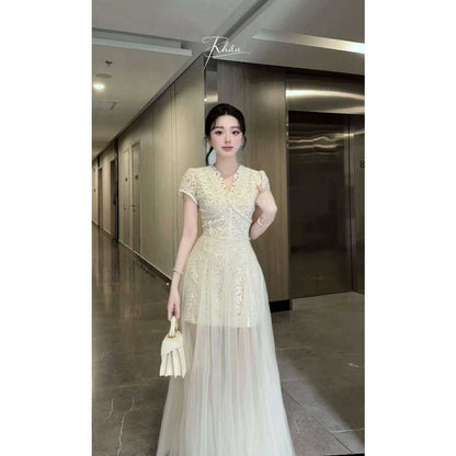 Cream Lace Gem Dress