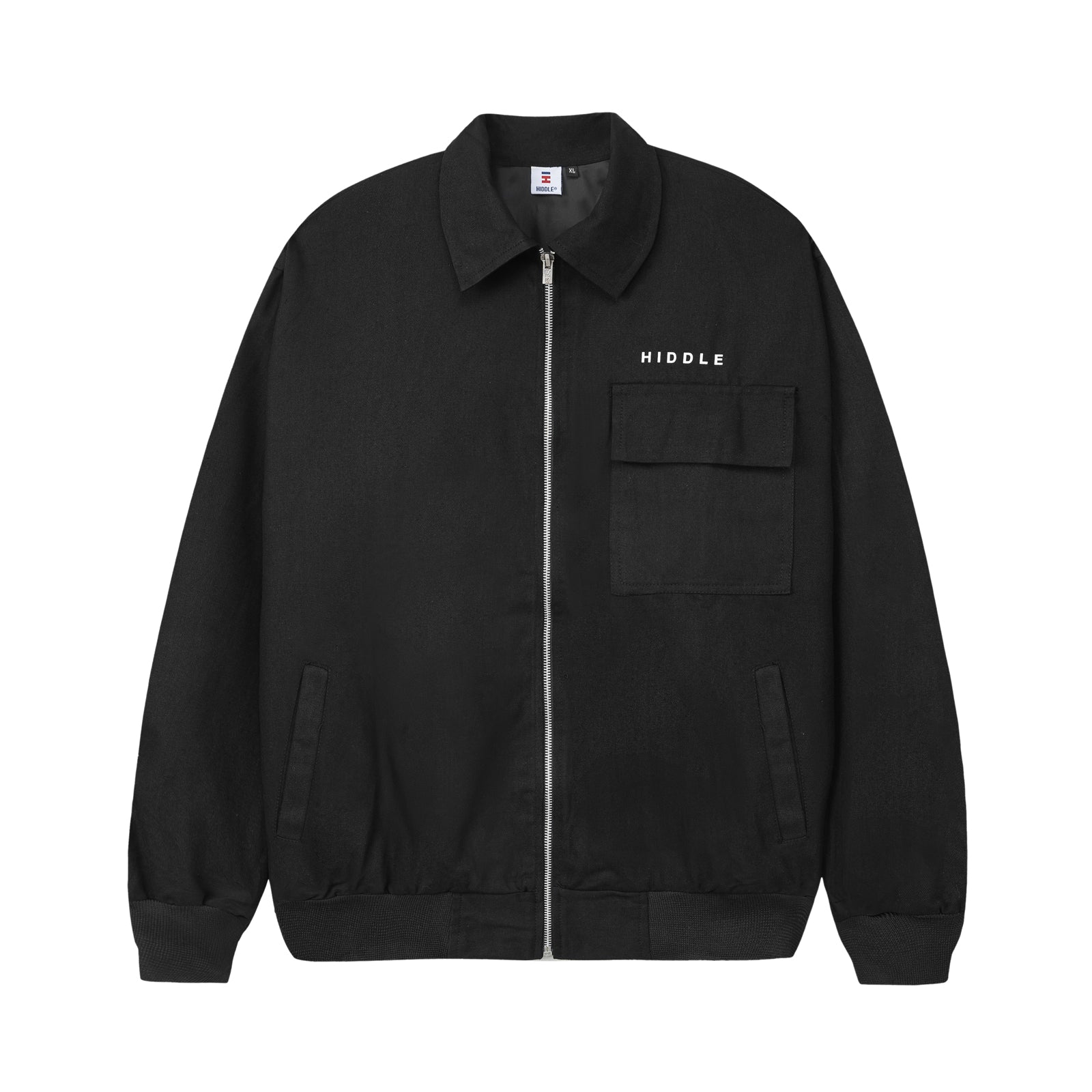 Black jacket with 'MIDDLE' branding on a white background