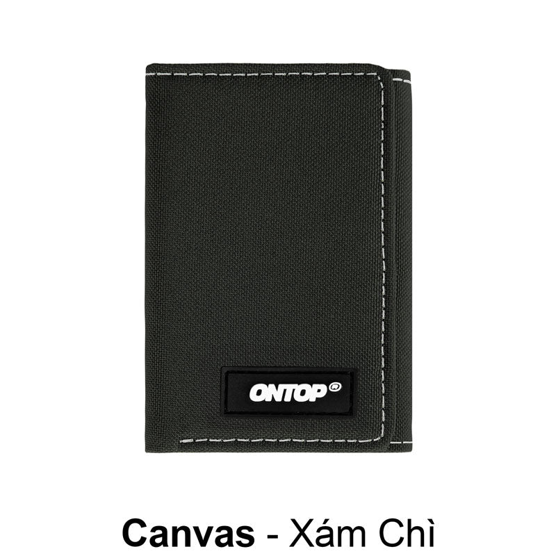Black canvas wallet with 'ONTOP' branding on a white background