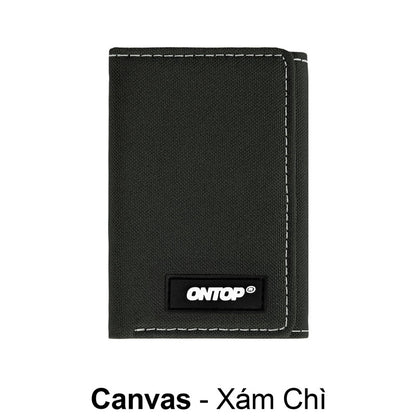 Black canvas wallet with 'ONTOP' branding on a white background
