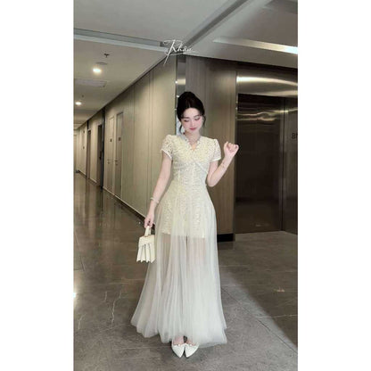 Cream Lace Gem Dress