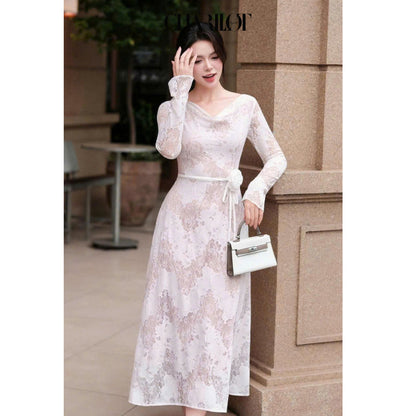 Draped Lace Flower Dress