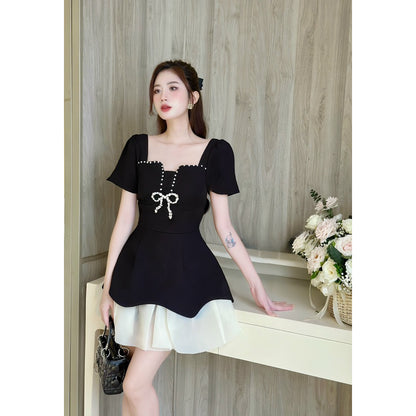KHAU DESIGN Elegant Black Bow Dress