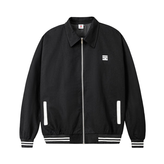 Black jacket with white accents on a white background