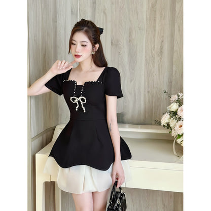 KHAU DESIGN Elegant Black Bow Dress